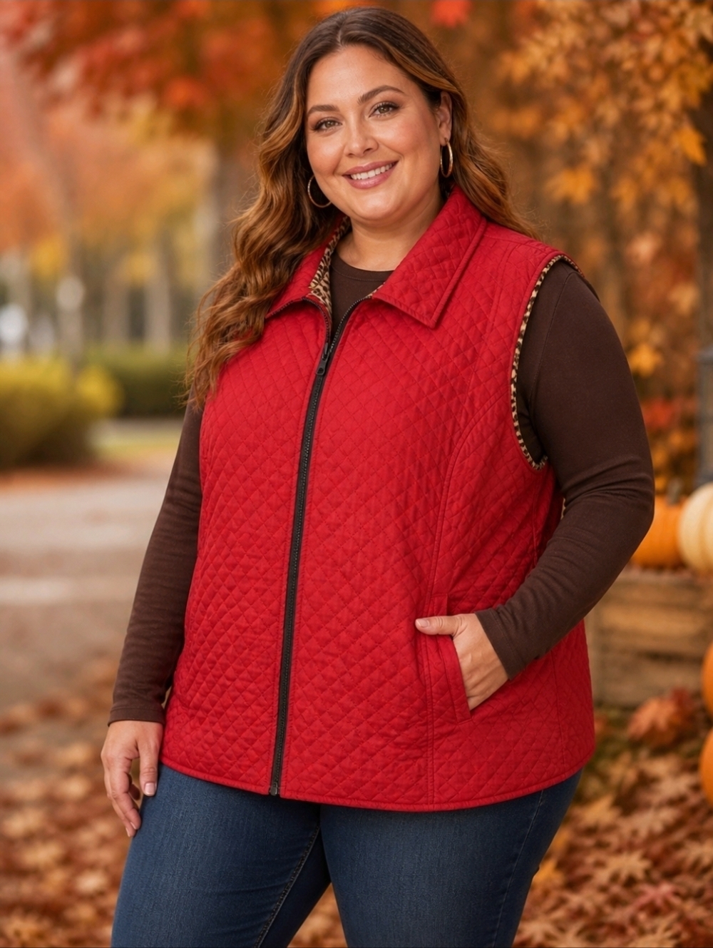 Kim Rogers Red Quilted Zip Up Vest Womens Size 3X Fall Winter Preppy